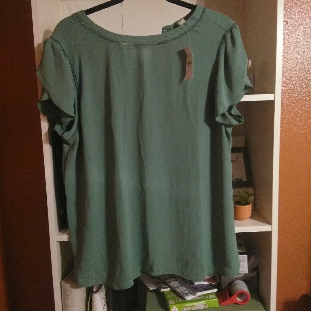 NWT LOFT Green button down back shirt